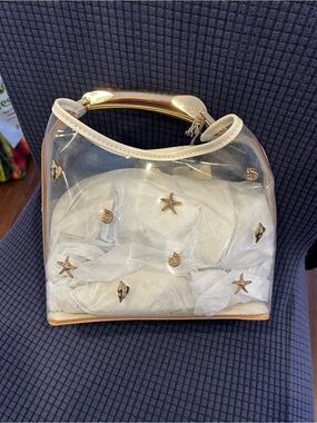 a new day Clear Mini Top-Handle Bag in Cream and Gold
